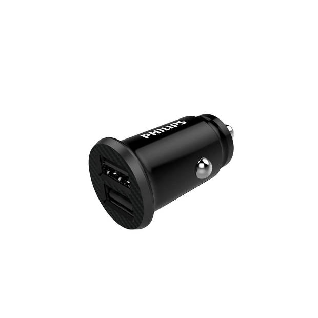 PHILIPS Autolader DLP2510/03 - 2-USB-A Poorten - Sigarettenaansteker - Compatibel met iPhone - Zwart