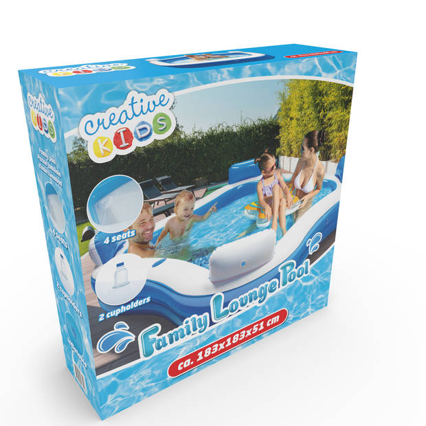 Creative Kids - Vierkant Familiezwembad - Opblaasbaar - 4 Loungestoelen