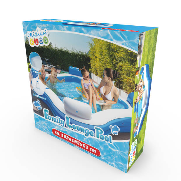 Creative Kids - Vierkant Familiezwembad - Opblaasbaar - 4 Loungestoelen