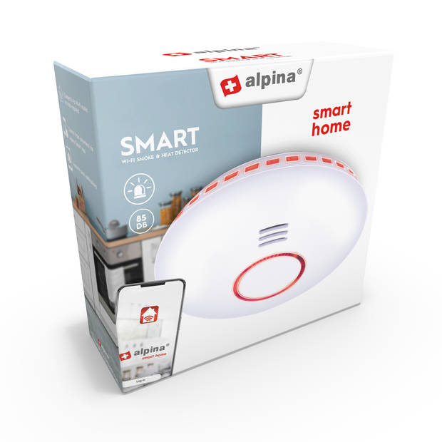 alpina Smart home - Wifi Warmte- en Rookmelder - Wand en Plafond Montage - 85 dB