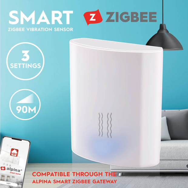 alpina Smart Home - Vibratie Sensor - 3V - Trillingsmeter - App Besturing - Zigbee-Gateway