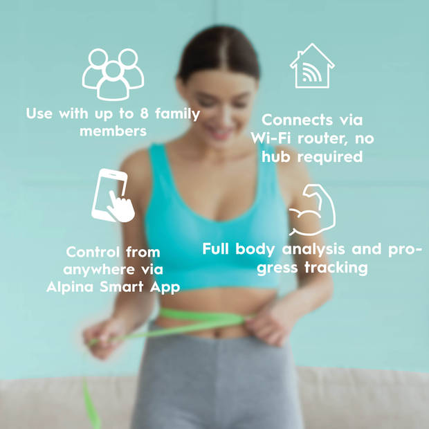 alpina Smart Home - Slimme Personenweegschaal - met Lichaamsanalyse en App - tot 8 Gebruikers