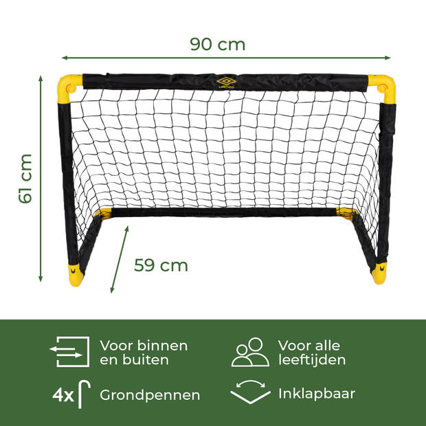 Umbro Voetbaldoel - Voetbalgoal 90 x 59 x 61 cm - Voetbal Goal Opvouwbaar - Zwart/ Geel