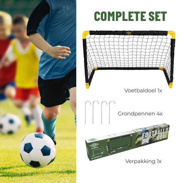 Umbro Voetbaldoel - Voetbalgoal 90 x 59 x 61 cm - Voetbal Goal Opvouwbaar - Zwart/ Geel