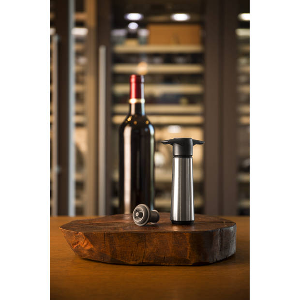 Vacu Vin Wijnpomp met 2 wijnstoppers - Wine Saver RVS - Box - Zilver