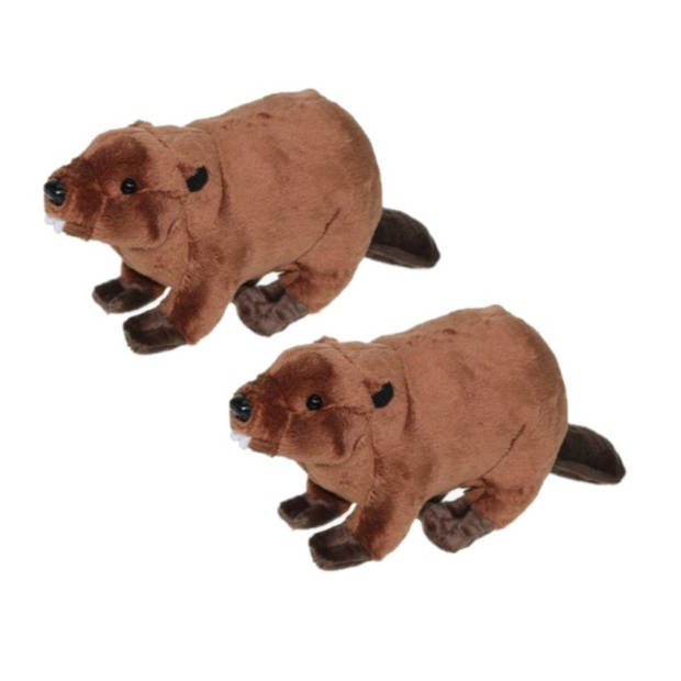 2x stuks pluche knuffel dier bever 24 cm - Knuffel bosdieren