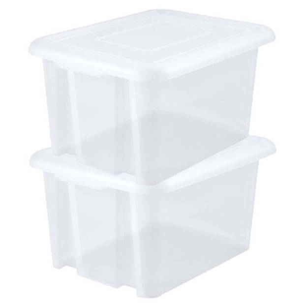 2x stuks kunststof opbergboxen/opbergdozen wit transparant L58 x B44 x H31 cm stapelbaar - Opbergbox