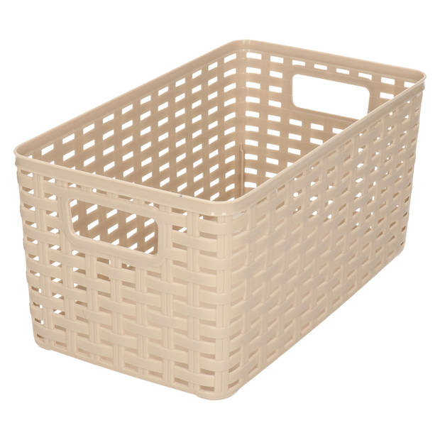 PlasticForte Opbergmand - Kastmand - rotan kunststof - taupe - 5 Liter - 15 x 28 x 13 cm - Opbergmanden