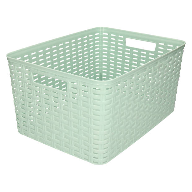 Plasticforte Opbergmand - Kastmand - rotan kunststof - mintgroen - 18 Liter - 29 x 39 x 20 cm - Opbergmanden