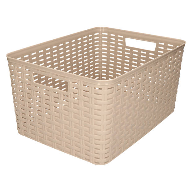 Plasticforte Opbergmand - Kastmand - rotan kunststof - taupe - 18 Liter - 29 x 39 x 20 cm - Opbergmanden