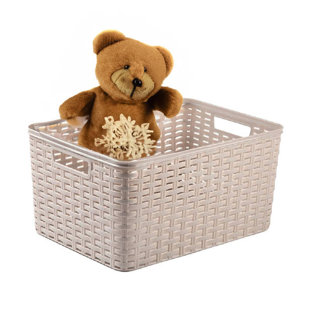 Plasticforte Opbergmand - Kastmand - rotan kunststof - taupe - 18 Liter - 29 x 39 x 20 cm - Opbergmanden