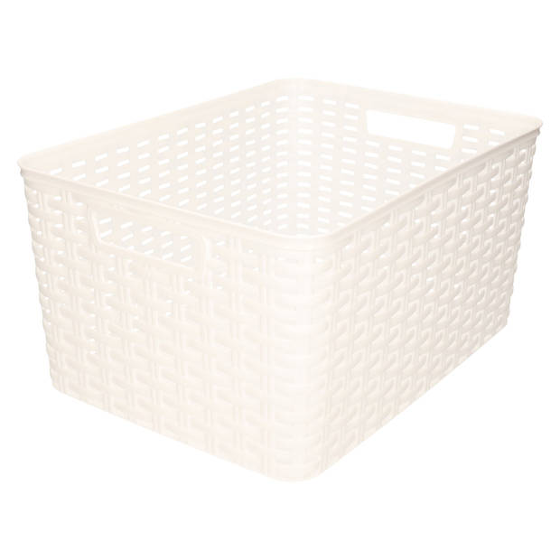 Plasticforte Opbergmand - Kastmand - rotan kunststof - wit - 18 Liter - 29 x 39 x 20 cm - Opbergmanden