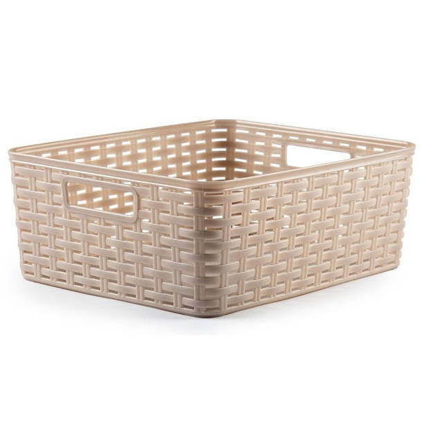 Plasticforte Opbergmand - Kastmand - rotan kunststof - taupe - 12 Liter - 30 x 37 x 13 cm - Opbergmanden