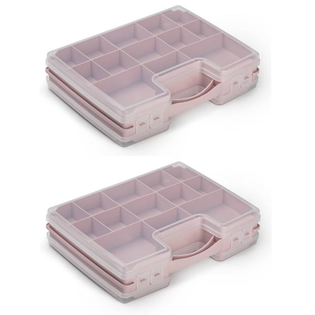 Plasticforte Opbergkoffertje/opberg/sorteerbox - 21-vaks - kunststof - roze - 28 x 21 x 6 cm - Opbergbox