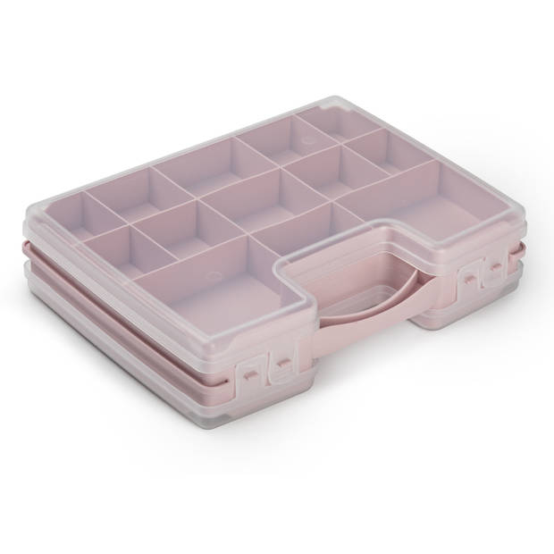 Forte Plastics - 2x Opberg vakjes doos/Sorteerbox - 21-vaks kunststof - 28 x 21 x 6 cm - zwart/roze - Opbergbox