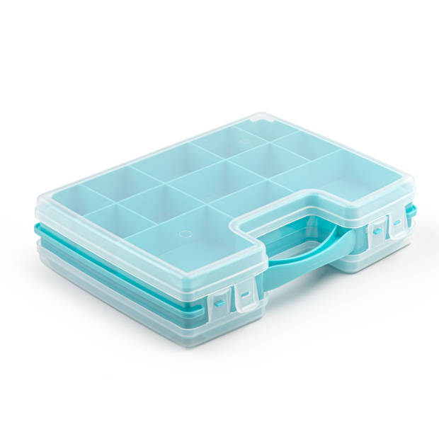 Forte Plastics - 4x Opberg vakjes doos/Sorteerbox - 21-vaks kunststof - 28 x 21 x 6 cm - zwart/blauw - Opbergbox