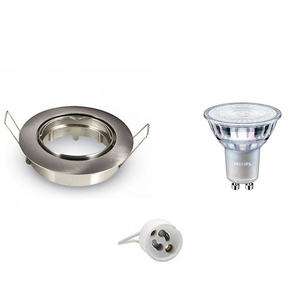 LED Spot Set - GU10 Fitting - Inbouw Rond - Mat Chroom - Kantelbaar Ø82mm - Philips - MASTER 927 36D VLE - 4.9W - Warm