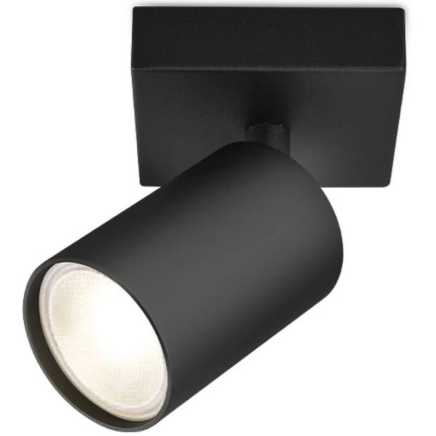 LED Plafondspot - Brinton Betin - GU10 Fitting - 1-lichts - Rond - Mat Zwart - Kantelbaar - Aluminium