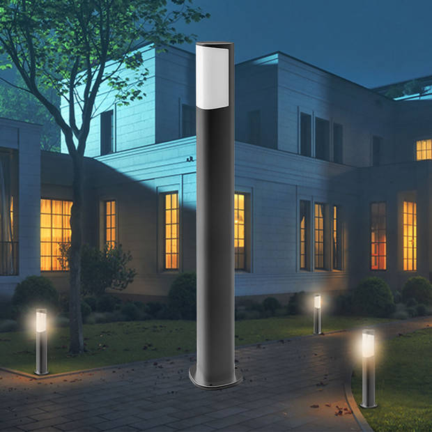 LED Tuinverlichting - Staande Buitenlamp - Brinton Tarin - 7W - Warm Wit 3000K - Mat Antraciet - Rond - Aluminium - 80cm