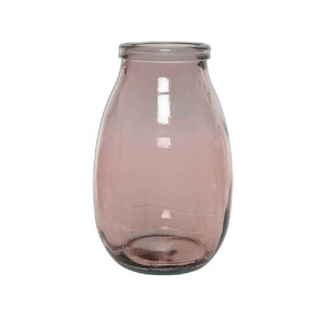 2x stuks roze vazen/bloemenvazen van gerecycled glas 18 x 28 cm - Vazen