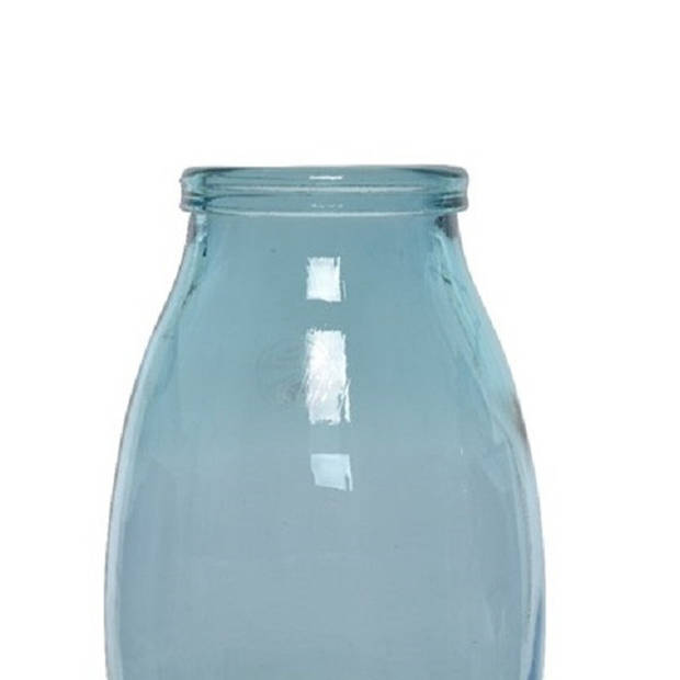 Blauwe vazen/bloemenvazen van gerecycled glas 18 x 28 cm - Vazen