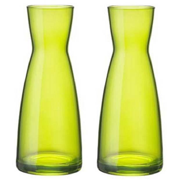 2x stuks Karaf vorm bloemen vaas groen glas 20.5 cm - Vazen