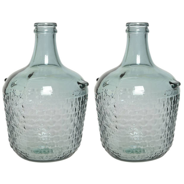 Fles vaas/bloemenvaas recycled glas lichtblauw 20 x 30 cm - Vazen