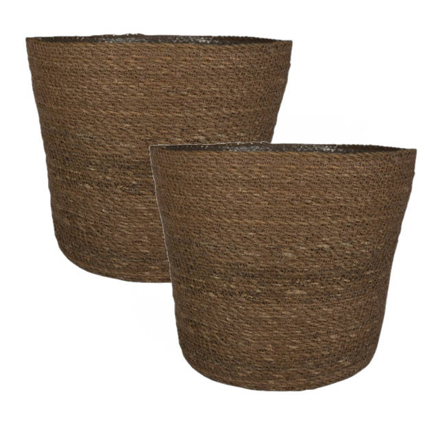 Set van 2x stuks plantenpot/bloempot van jute/zeegras diameter 30 cm en hoogte 26 cm camel bruin - Plantenpotten