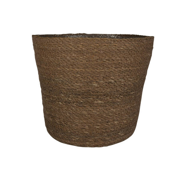 Set van 2x stuks plantenpot/bloempot van jute/zeegras diameter 30 cm en hoogte 26 cm camel bruin - Plantenpotten