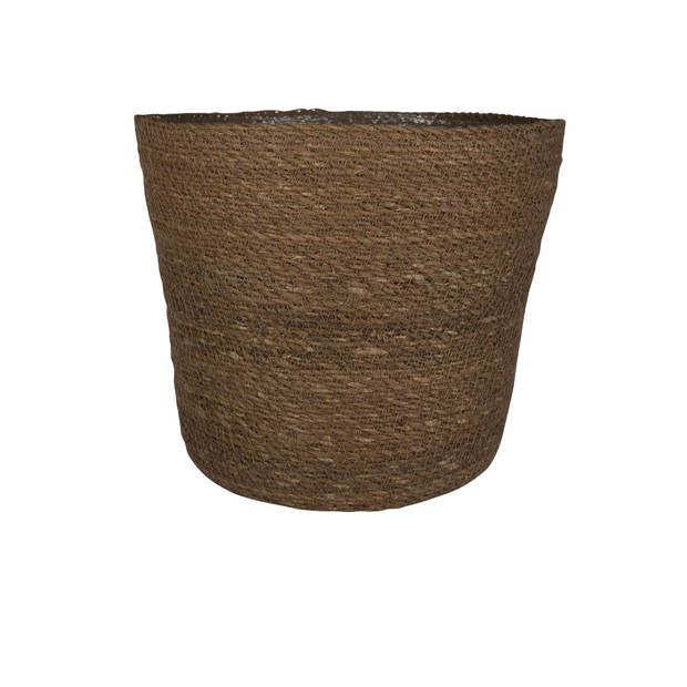 Set van 2x stuks plantenpot/bloempot van jute/zeegras diameter 26 cm en hoogte 23 cm camel bruin - Plantenpotten