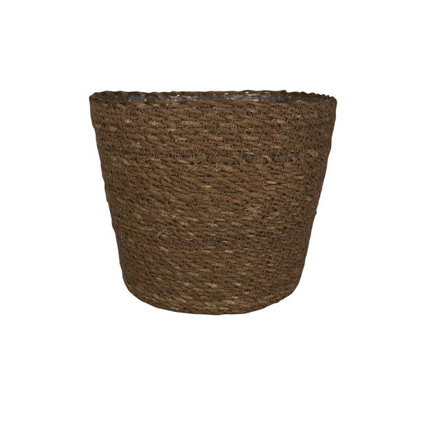 Set van 2x stuks plantenpot/bloempot van jute/zeegras diameter 22 cm en hoogte 19 cm camel bruin - Plantenpotten