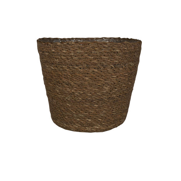 Set van 2x stuks plantenpot/bloempot van jute/zeegras diameter 18 cm en hoogte 16 cm camel bruin - Plantenpotten