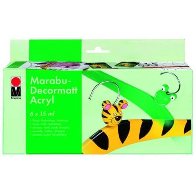 Marabu Starterkit Decormatt Acryl - 6x15ml middengeel , karmijnrood, middenblauw, sapgroen, wit en zwart