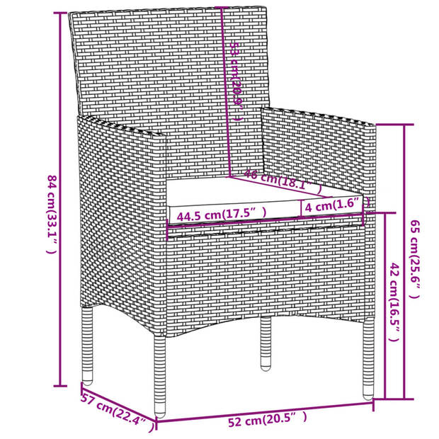 vidaXL 3-delige Tuinset poly rattan zwart