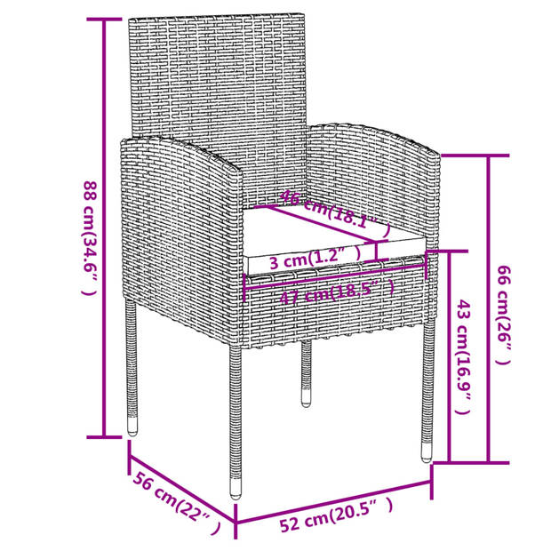 vidaXL 3-delige Tuinset poly rattan zwart