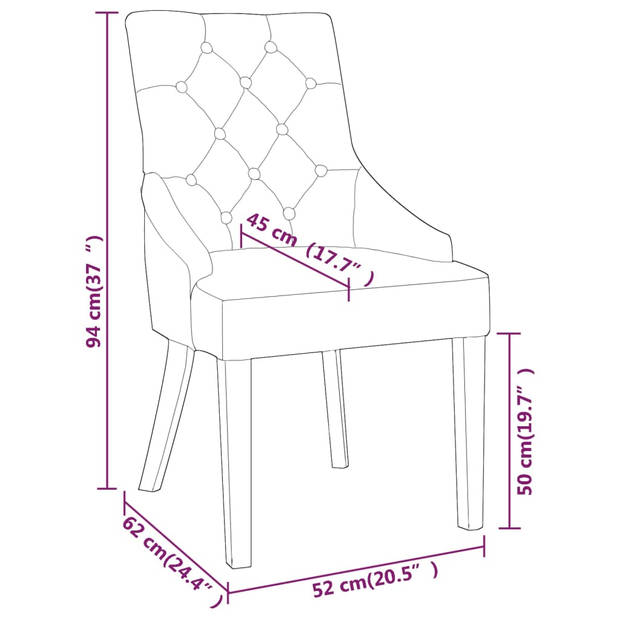 The Living Store Eetstoelen - Keukenstoelen - 52 x 62 x 94 cm - Zwart fluweel