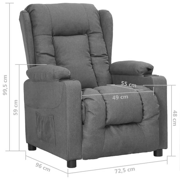 The Living Store Verstelbare stoel - Fauteuil - Lichtgrijs - 72.5x96x99.5cm - Met 2 bekerhouders