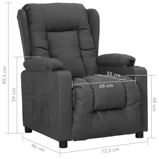 The Living Store Verstelbare Fauteuil - Donkergrijs - 72.5 x 96 x 99.5 cm - Met 2 Bekerhouders