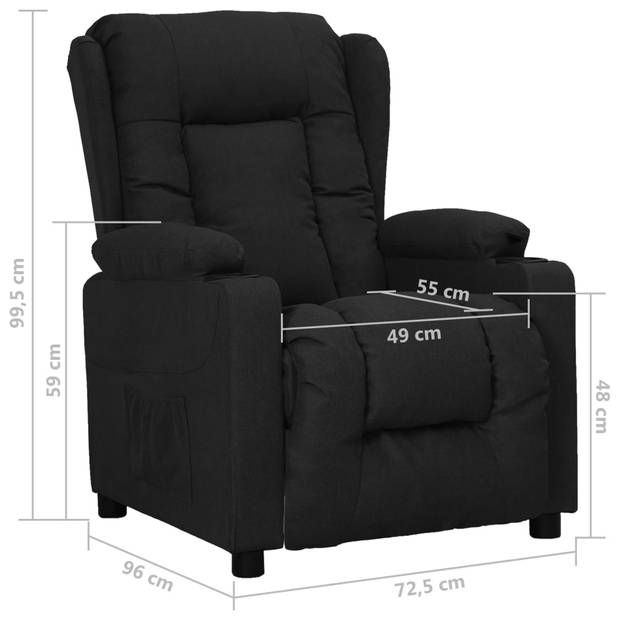 The Living Store Verstelbare Fauteuil - Zwart - 72.5x96x99.5 cm - Met 2 Bekerhouders