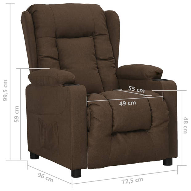 The Living Store Verstelbare Fauteuil - Bruin - 72.5 x 96 x 99.5 cm - Met 2 bekerhouders