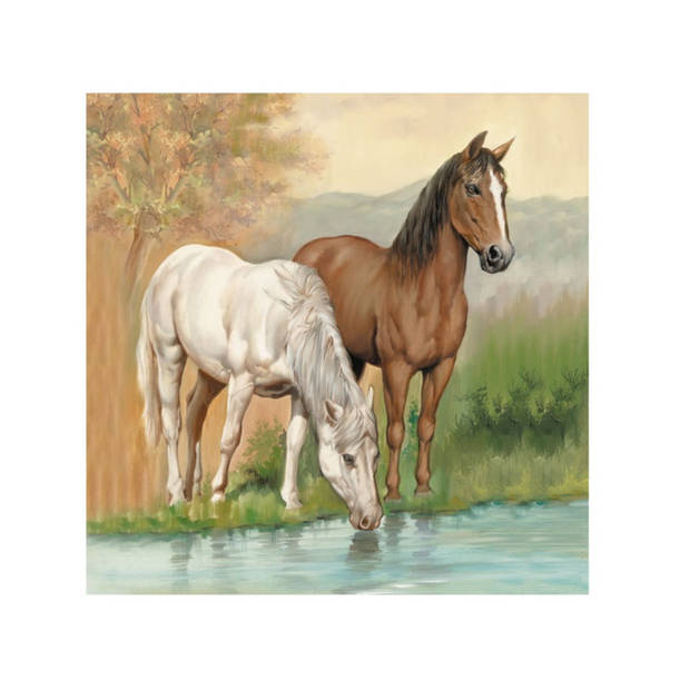 40x Paardendecoratie servetten 33 x 33 cm bruin/wit paarden print - Feestservetten