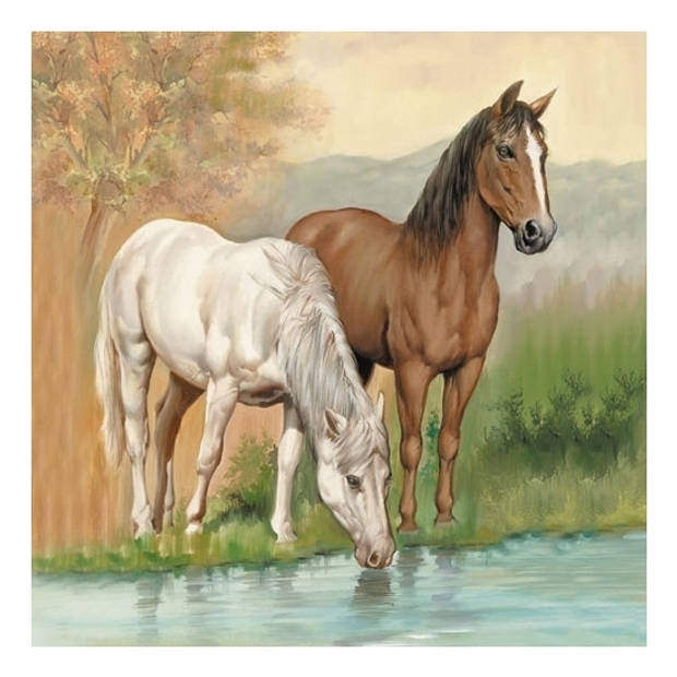 40x Paardendecoratie servetten 33 x 33 cm bruin/wit paarden print - Feestservetten