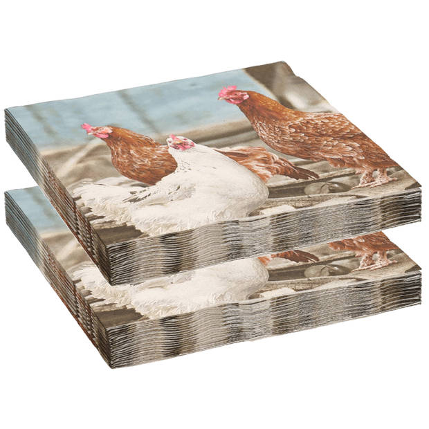 40x Pasen thema servetten met kippen print 33 x 33 cm - Feestservetten