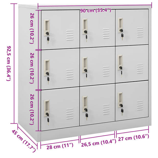 vidaXL Lockerkast 90x45x92,5 cm staal lichtgrijs