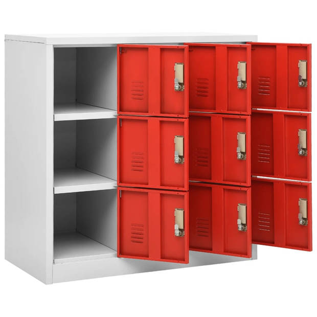 vidaXL Lockerkast 90x45x92,5 cm staal lichtgrijs en rood