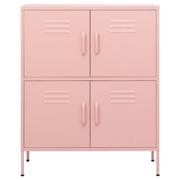 The Living Store Stalen Kast - Opbergkast - 80 x 35 x 101.5 cm - Roze - Met 4 deuren