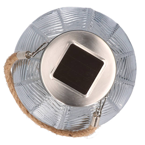 Grijze solar lantaarn van gestreept glas rond 16 cm - Lantaarns