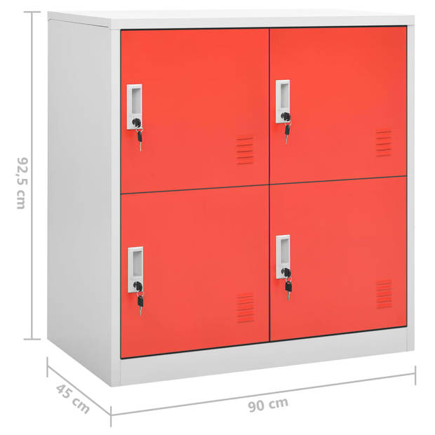 vidaXL Lockerkasten 2 st 90x45x92,5 cm staal lichtgrijs en rood