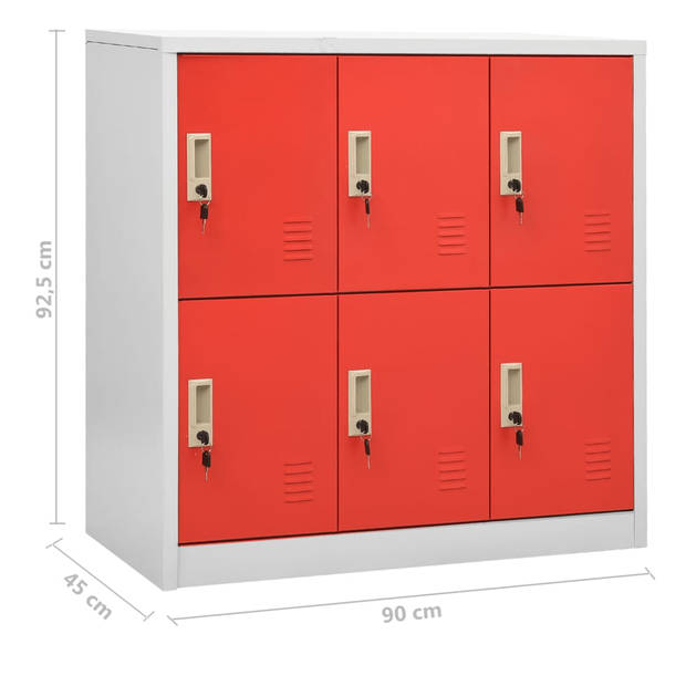 vidaXL Lockerkasten 2 st 90x45x92,5 cm staal lichtgrijs en rood