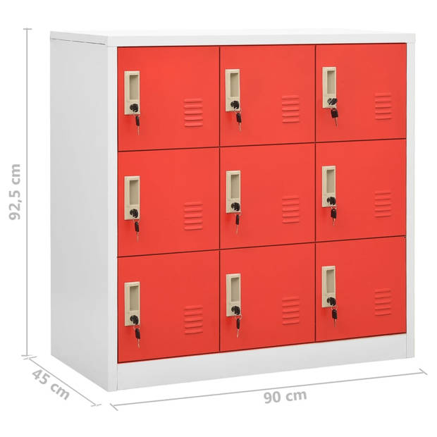 vidaXL Lockerkasten 2 st 90x45x92,5 cm staal lichtgrijs en rood